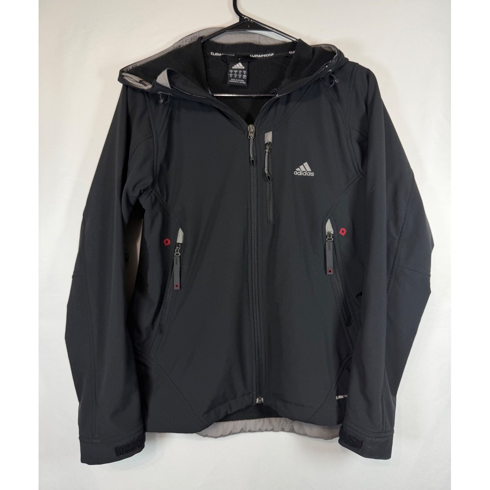 Adidas ClimaProof Softshell Hooded Jacket Black Fleece Lined Womens Medium